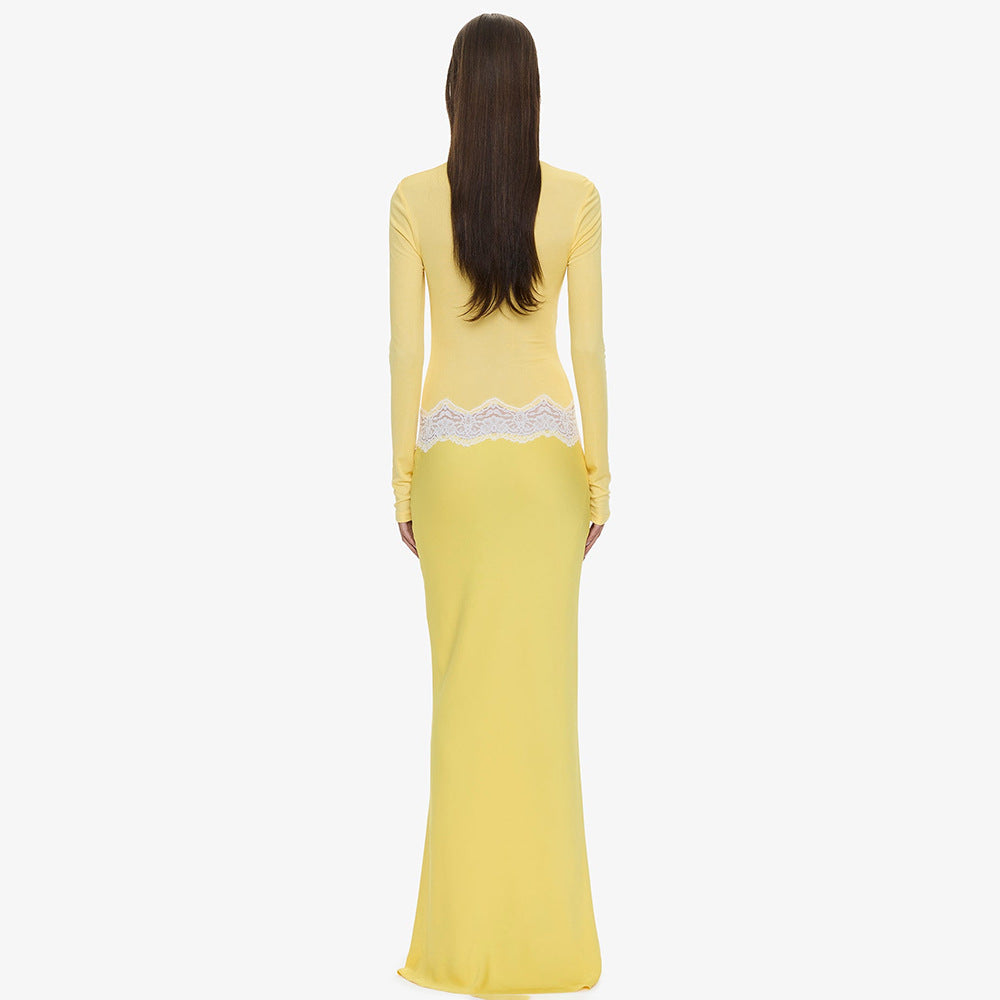 Emiliana Colour-Block Keyhole Long-Sleeve Column Gown - photo 4 | Orabella