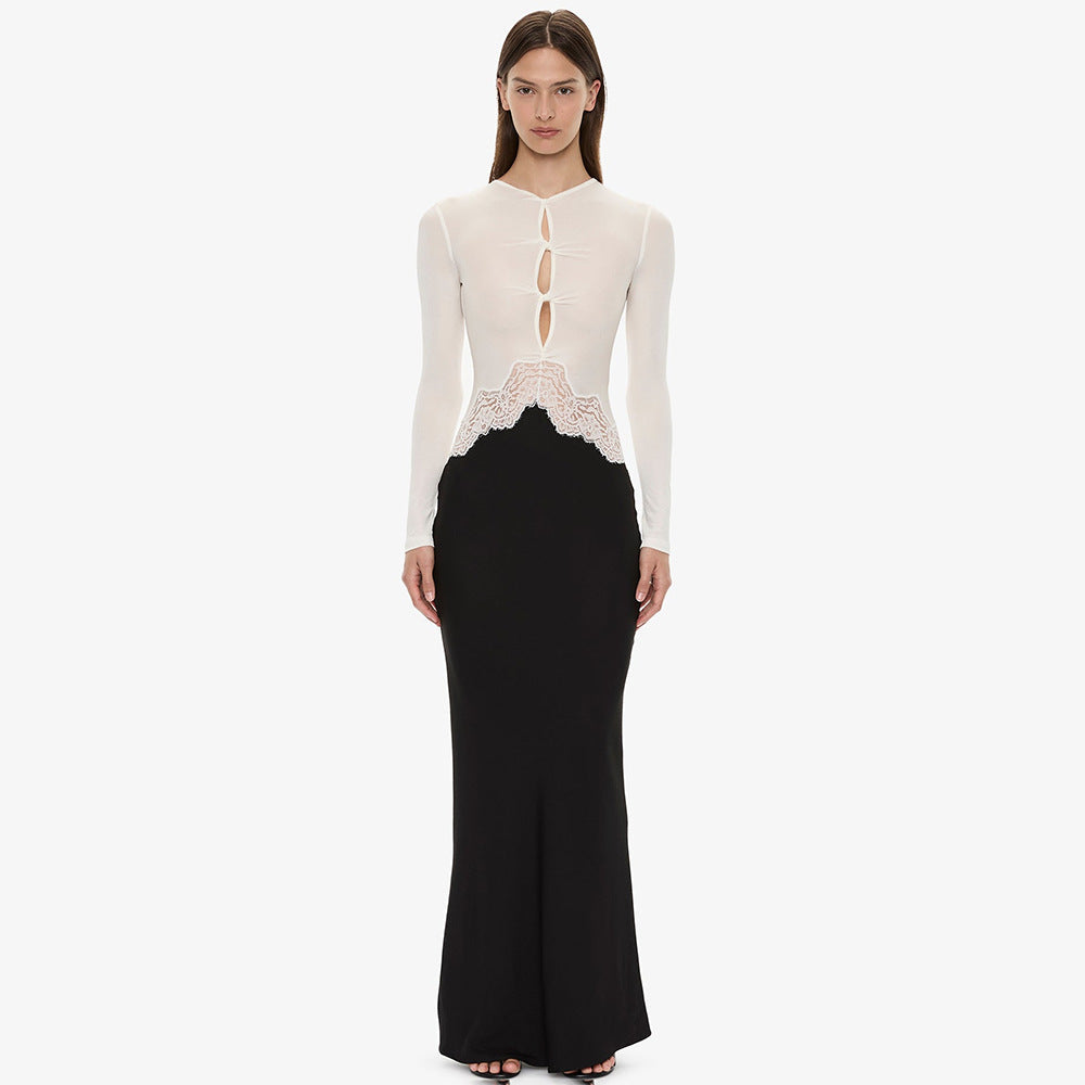 Emiliana Colour-Block Keyhole Long-Sleeve Column Gown - photo 6 | Orabella