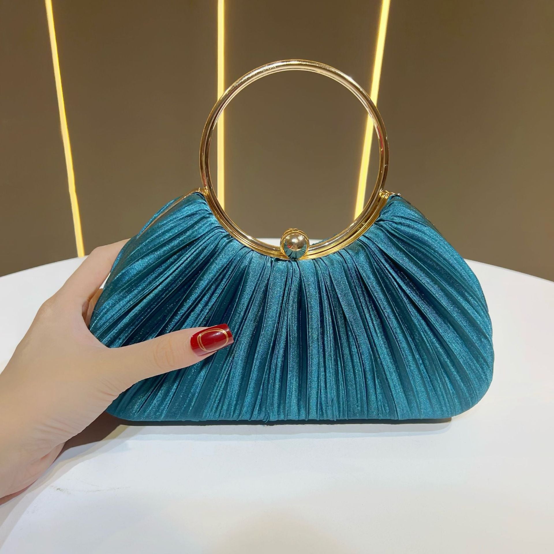 Emmeline Pleated Satin Ring Handle Evening Bag - additional view 11