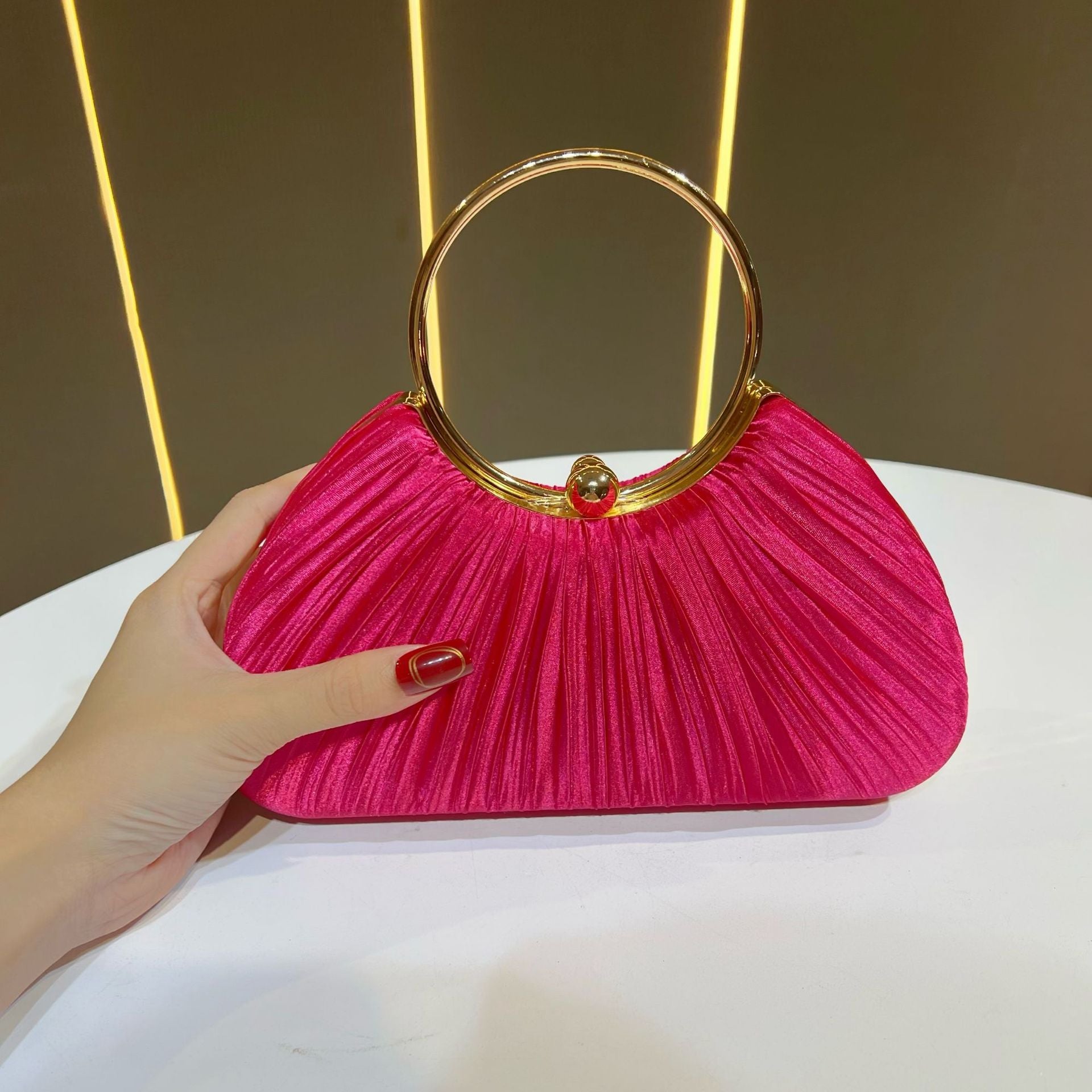 Emmeline Pleated Satin Ring Handle Evening Bag - additional view 12