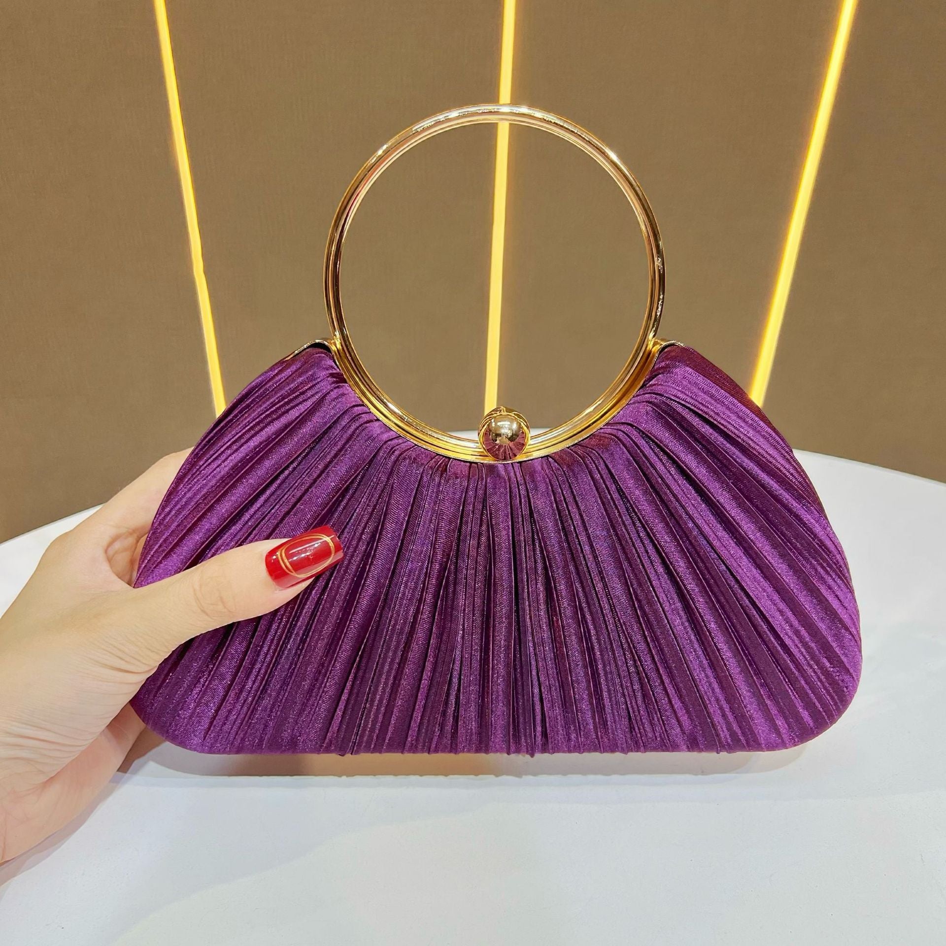 Emmeline Pleated Satin Ring Handle Evening Bag - additional view 13