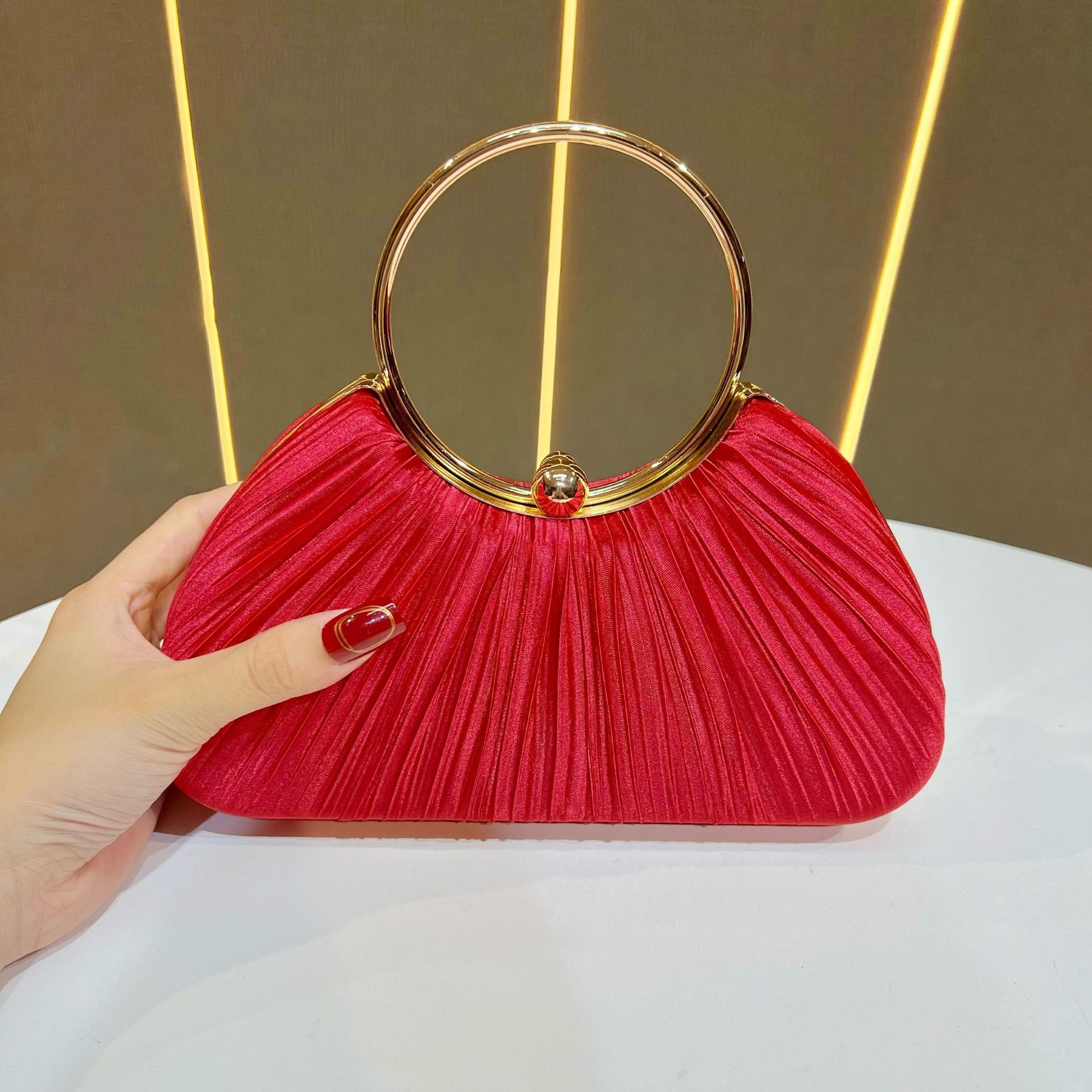 Emmeline Pleated Satin Ring Handle Evening Bag - additional view 14