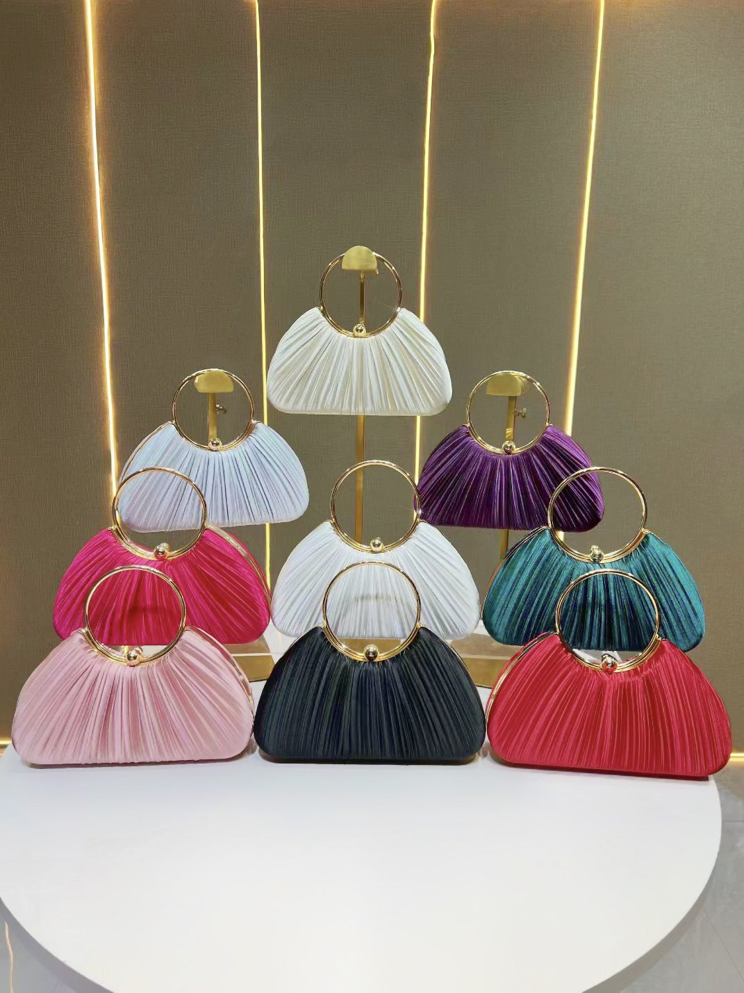 Emmeline Pleated Satin Ring Handle Evening Bag - additional view 4