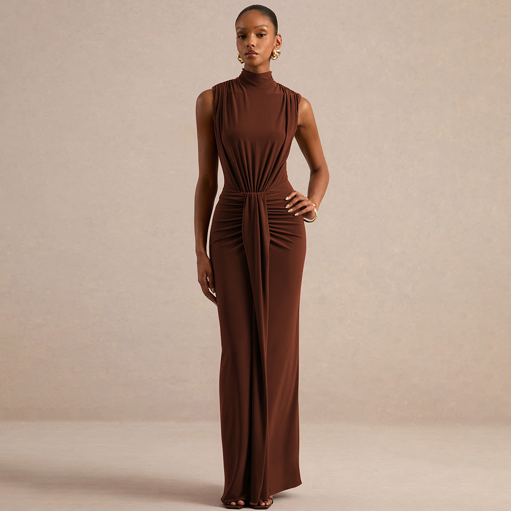 Enora Mock-Neck Ruched Twist Column Gown - photo 1 | Orabella