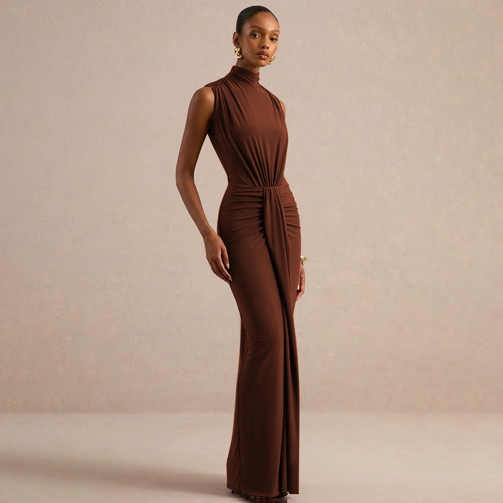 Enora Mock-Neck Ruched Twist Column Gown - photo 2 | Orabella