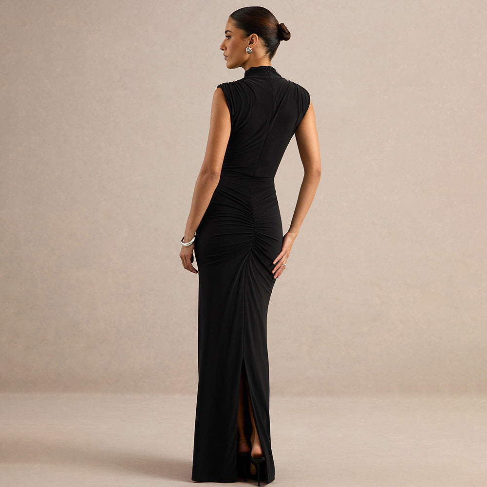 Enora Mock-Neck Ruched Twist Column Gown - photo 4 | Orabella