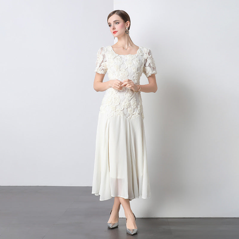 Esmee Apricot 3D Rosette Lace Midi Dress - additional view 4