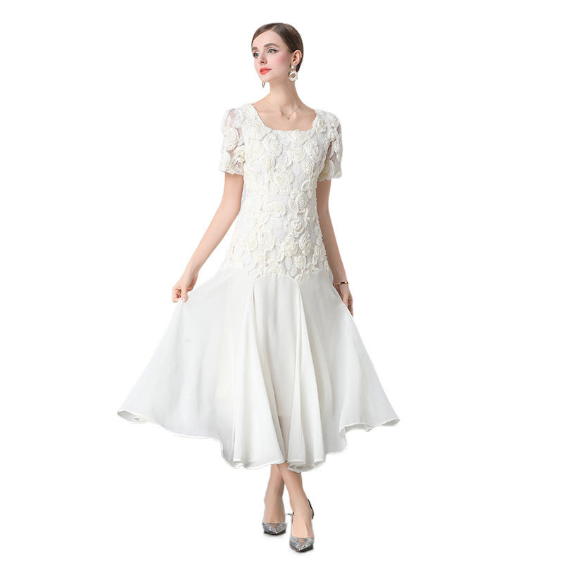 Esmee Apricot 3D Rosette Lace Midi Dress - additional view 5