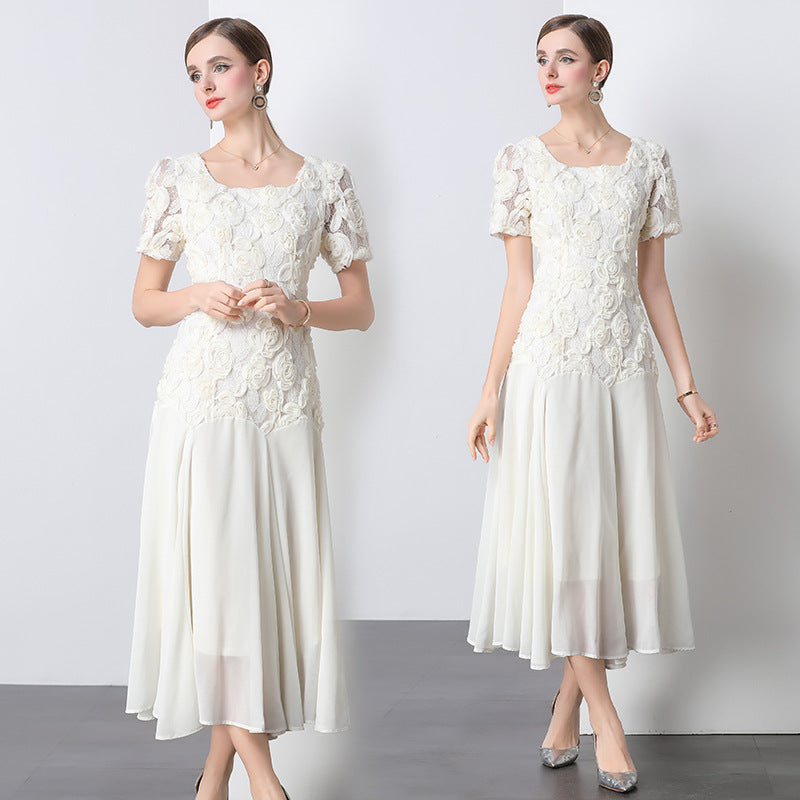 Esmee Apricot 3D Rosette Lace Midi Dress - back view