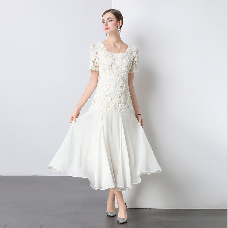 Esmee Apricot 3D Rosette Lace Midi Dress - detail view
