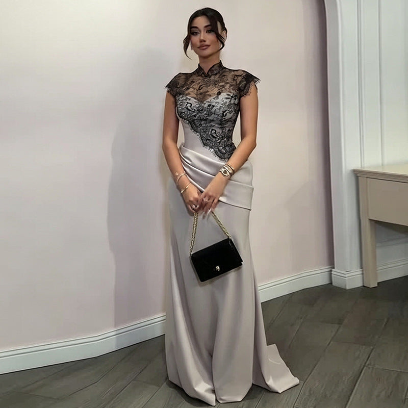 Esmeralda Grey Satin Lace-Bodice Mermaid Gown - photo 1 | Orabella