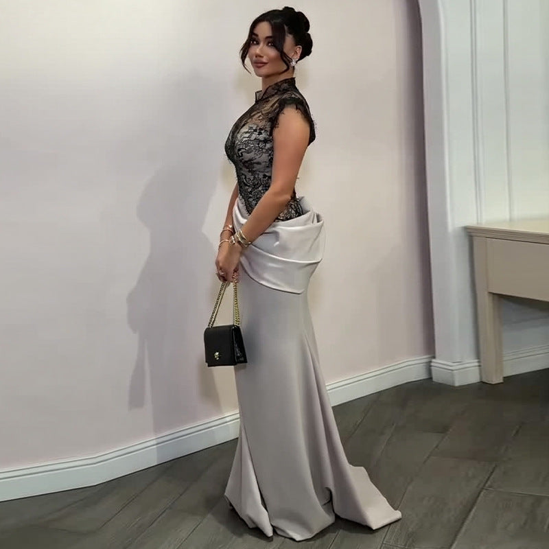 Esmeralda Grey Satin Lace-Bodice Mermaid Gown - photo 2 | Orabella