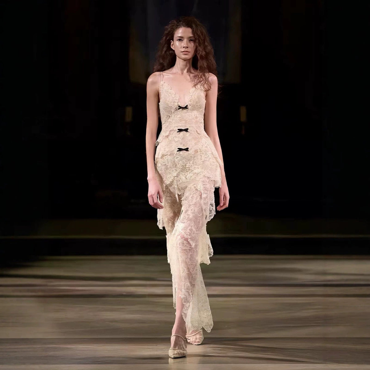 Eudora Lace Slip Dress with Ruffled High-Low Hem - photo 1 | Orabella