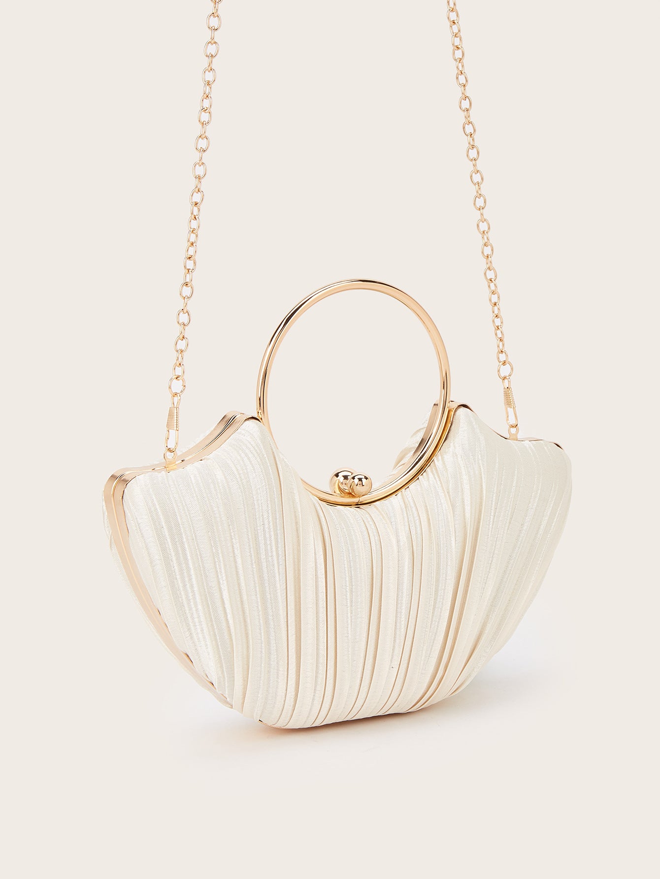 Eugenie Ivory Pleated Ring Handle Evening Bag - back view