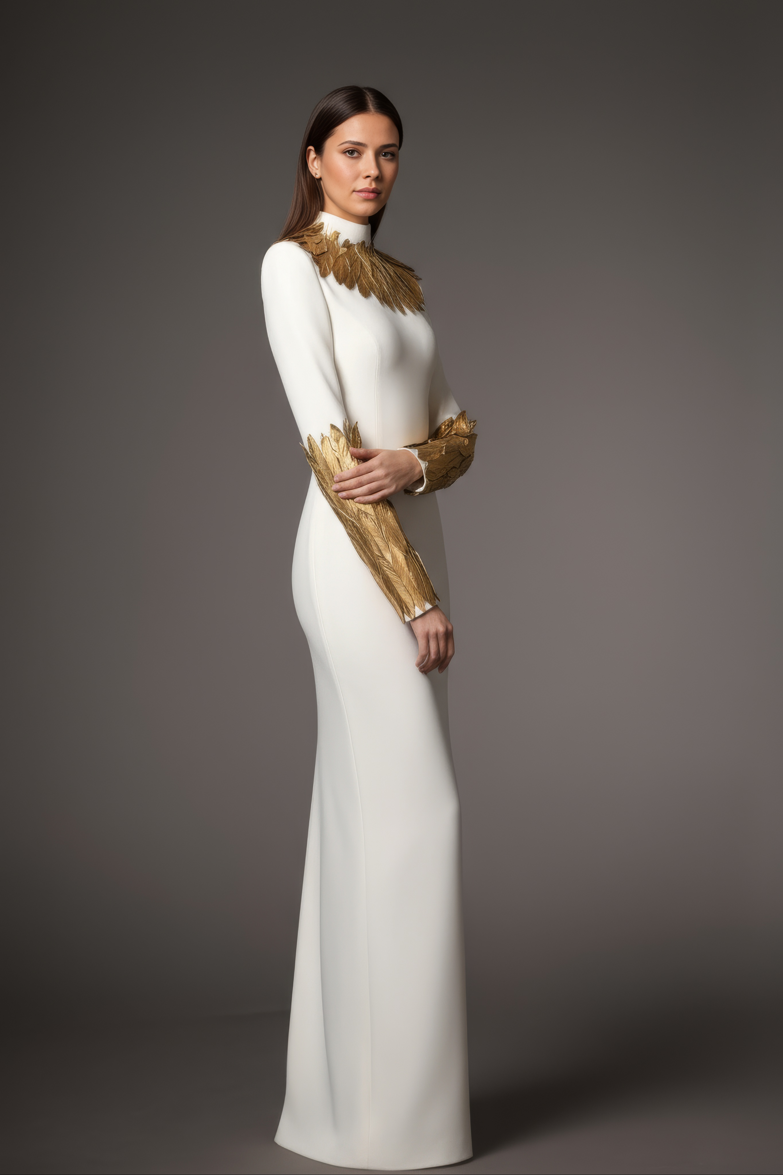 Gilded Feather Couture Host Evening Gown
