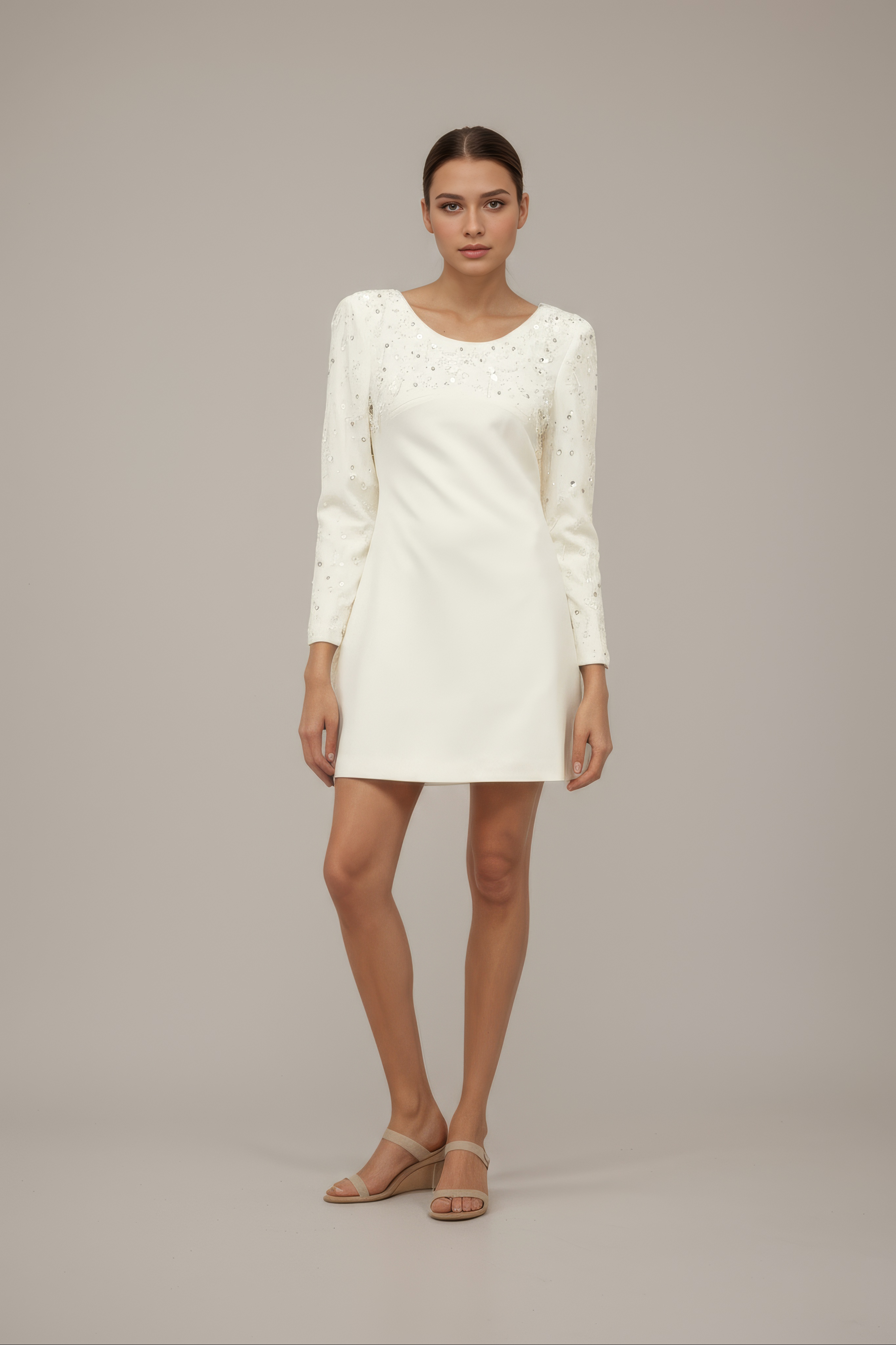 Elegant Scoop Neck Dress with Beaded Sleeves
