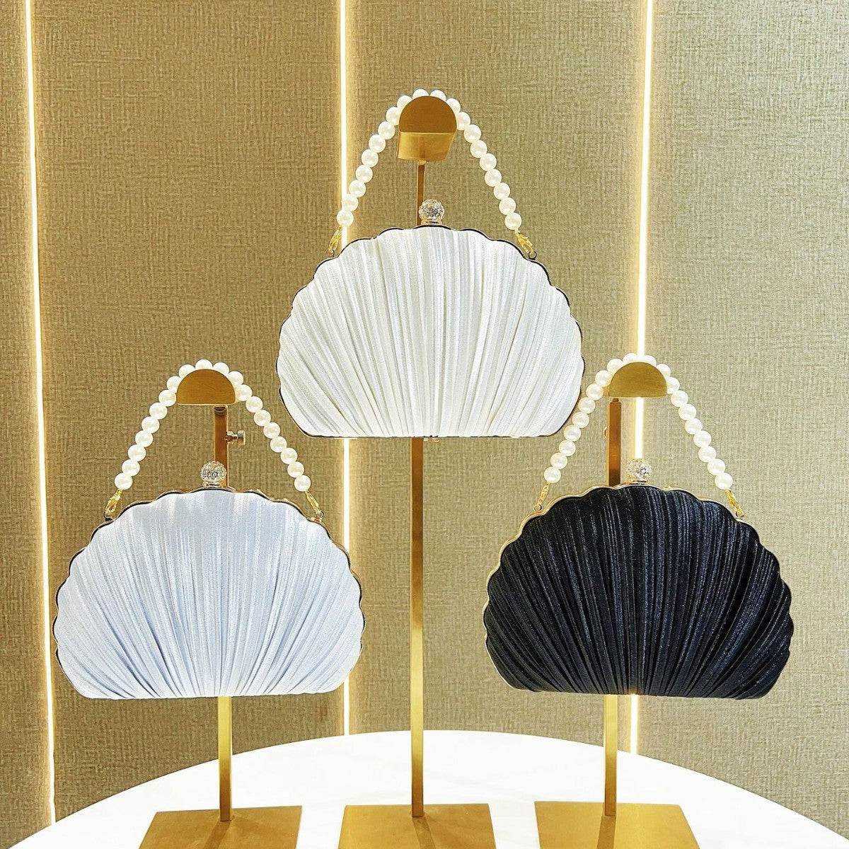Fabienne Pleated Shell Pearl Handle Evening Clutch - additional view 4
