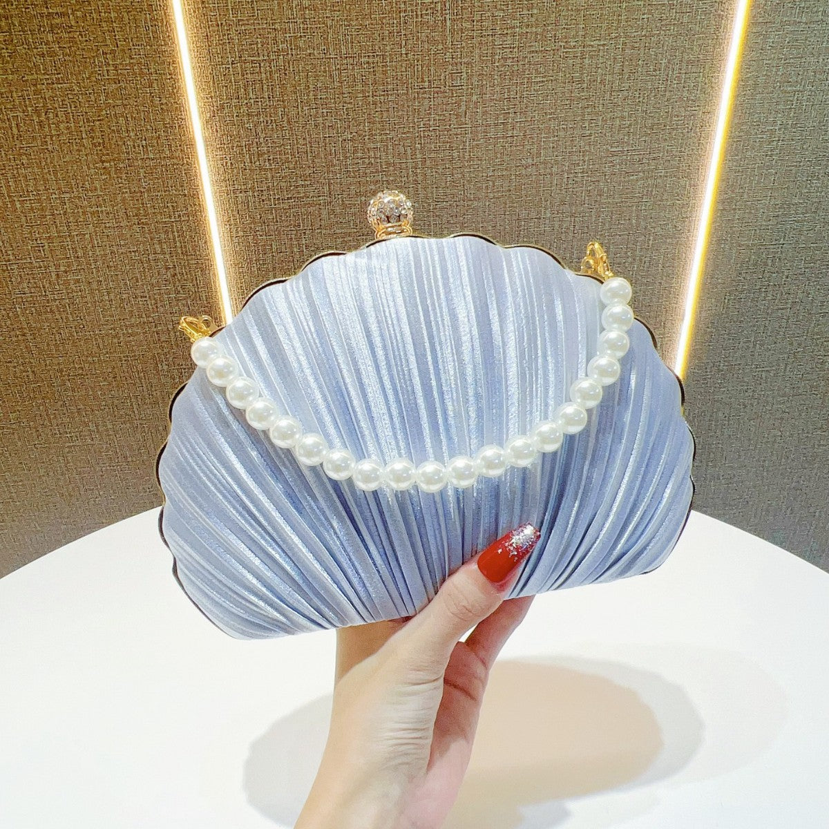 Fabienne Pleated Shell Pearl Handle Evening Clutch - additional view 6