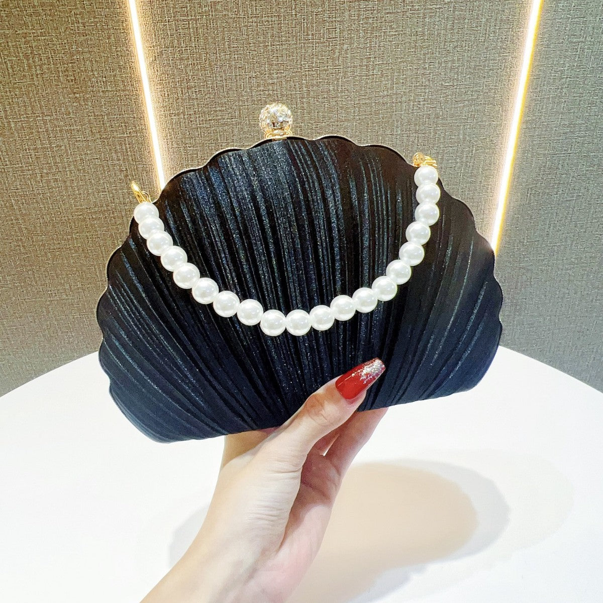 Fabienne Pleated Shell Pearl Handle Evening Clutch - additional view 7