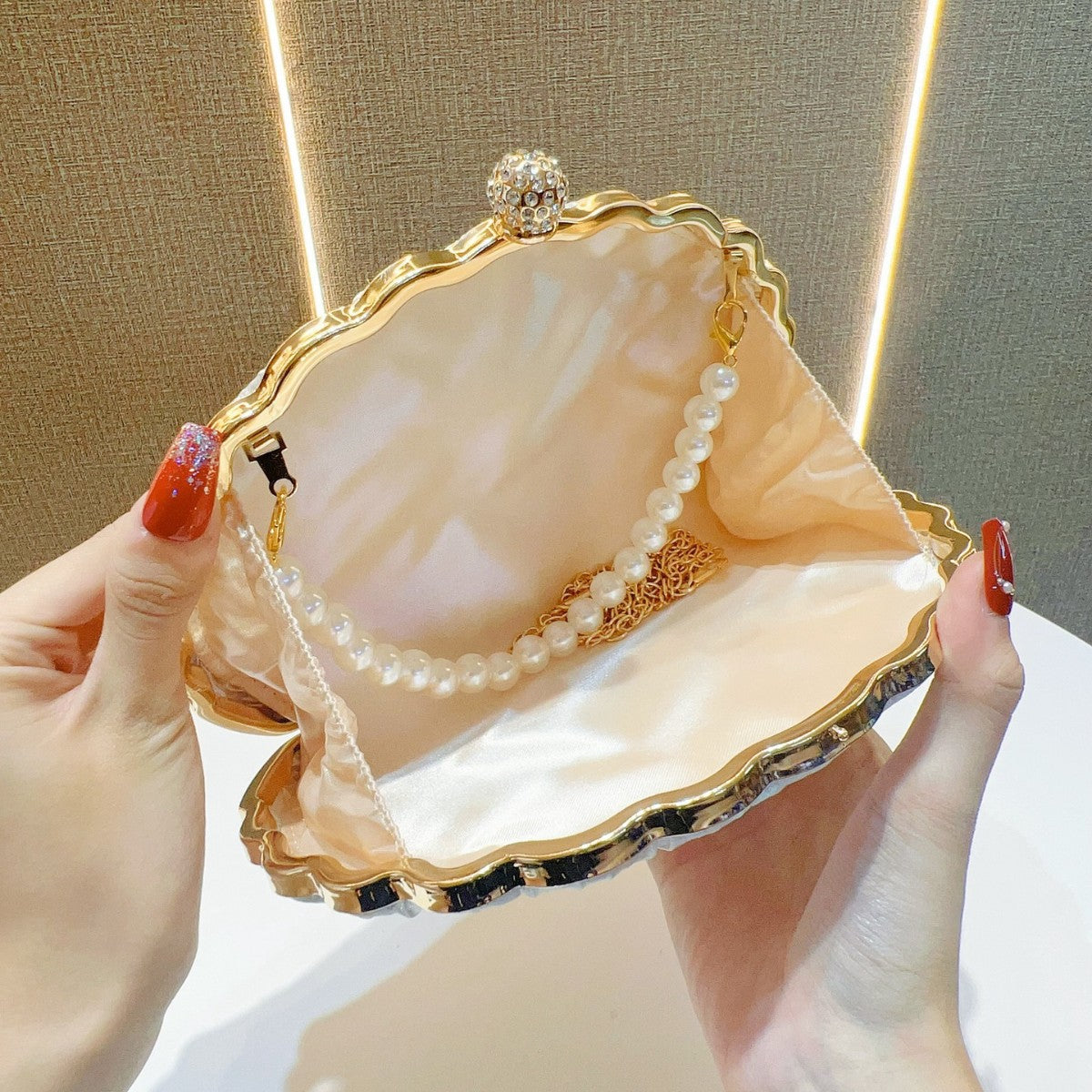 Fabienne Pleated Shell Pearl Handle Evening Clutch - back view