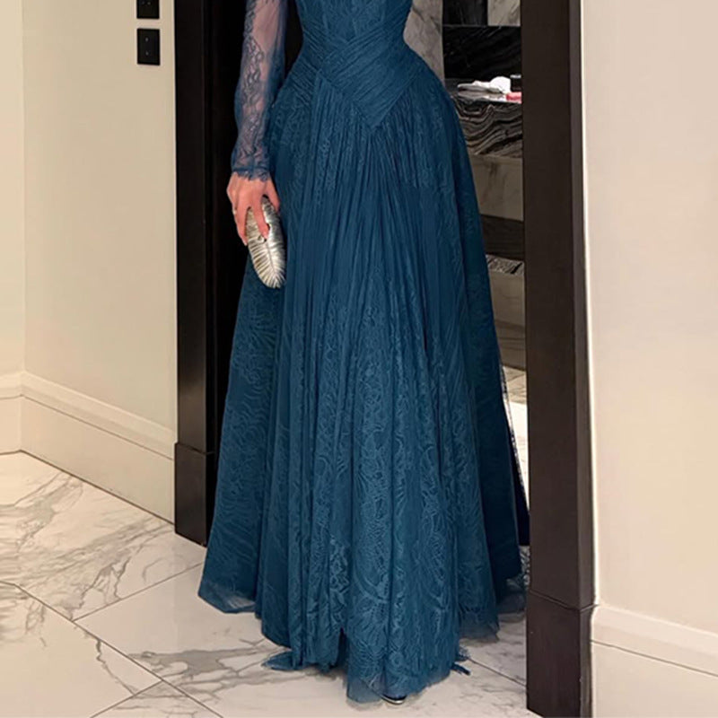 Federica Teal Lace Off-Shoulder Long-Sleeve Gown - photo 3 | Orabella