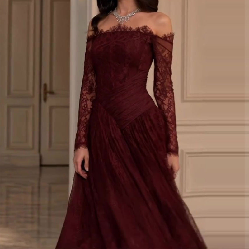 Federica Teal Lace Off-Shoulder Long-Sleeve Gown - photo 7 | Orabella