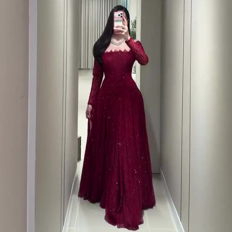 Federica Teal Lace Off-Shoulder Long-Sleeve Gown - photo 8 | Orabella