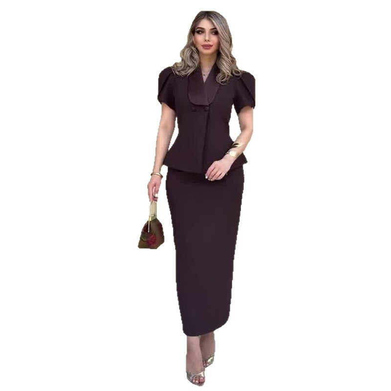 Fiorella Puff-Sleeve Peplum Top and Column Skirt Set - photo 3 | Orabella