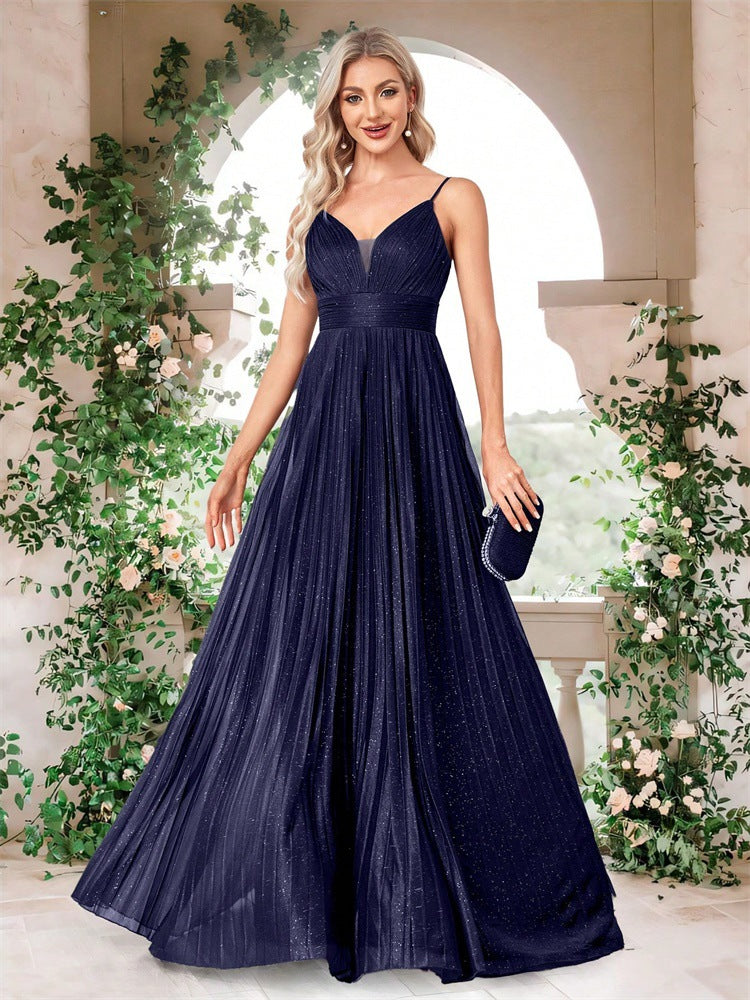 Flavia Glitter Pleated Deep V Maxi Gown - additional view 11