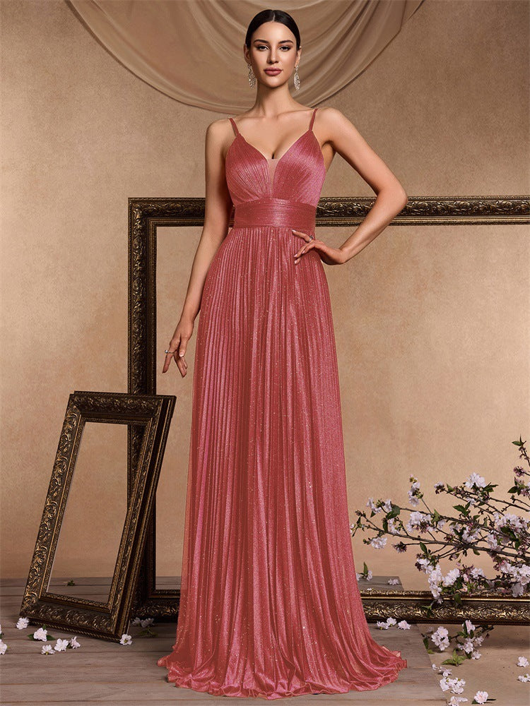 Flavia Glitter Pleated Deep V Maxi Gown - additional view 12