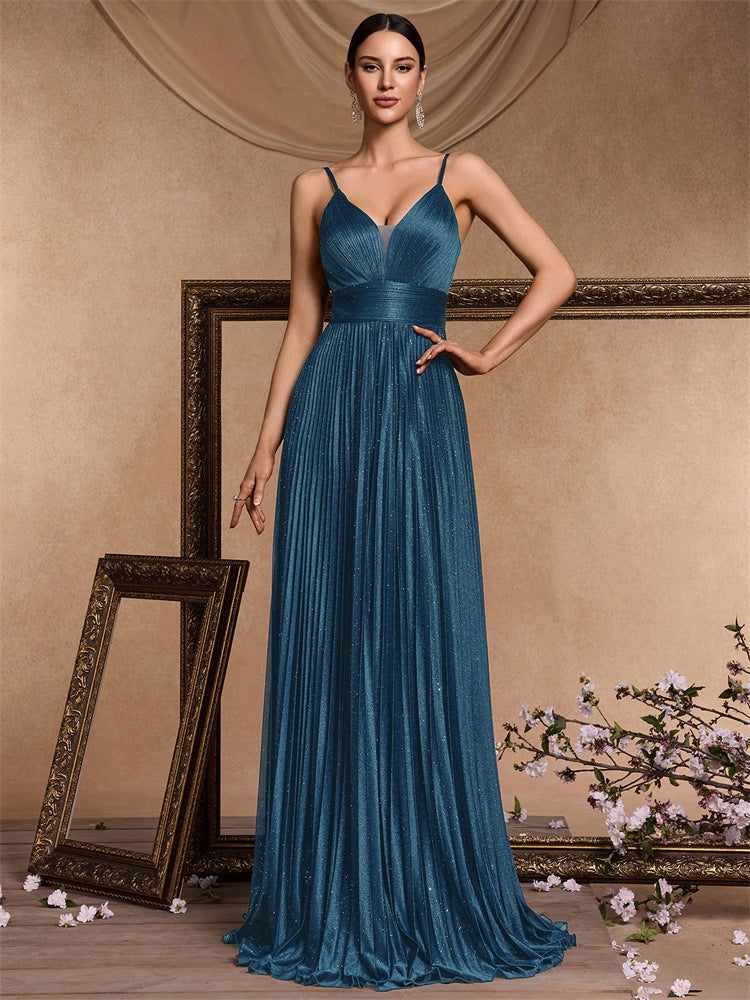 Flavia Glitter Pleated Deep V Maxi Gown - additional view 14