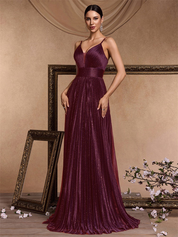 Flavia Glitter Pleated Deep V Maxi Gown - additional view 4