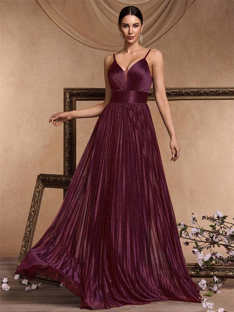 Flavia Glitter Pleated Deep V Maxi Gown - additional view 5