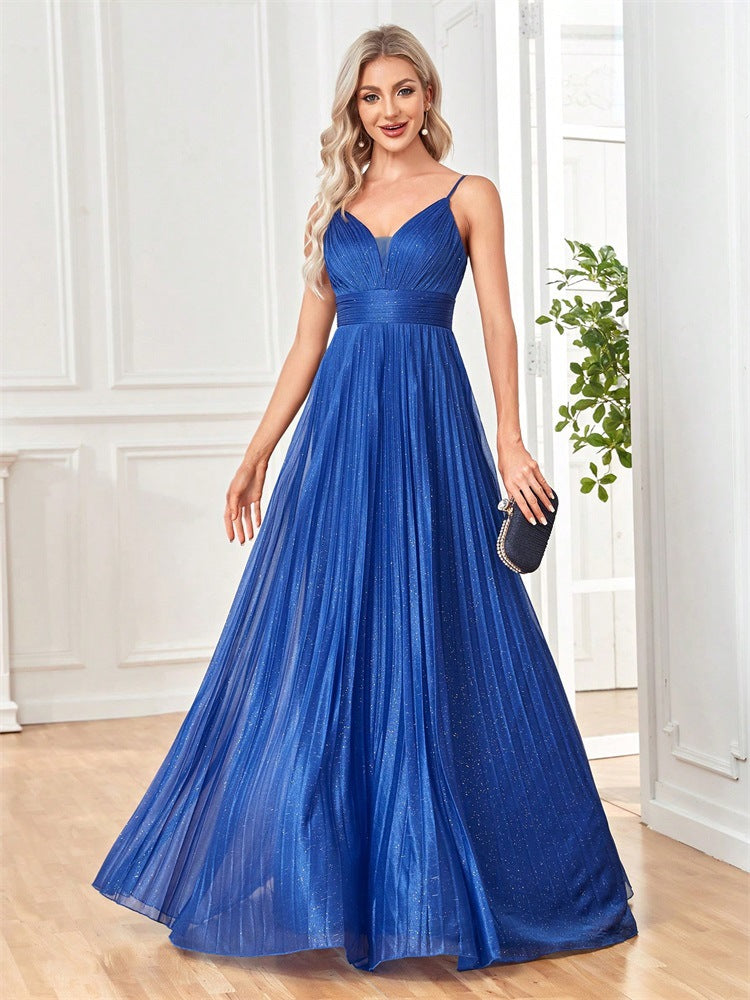 Flavia Glitter Pleated Deep V Maxi Gown - additional view 6