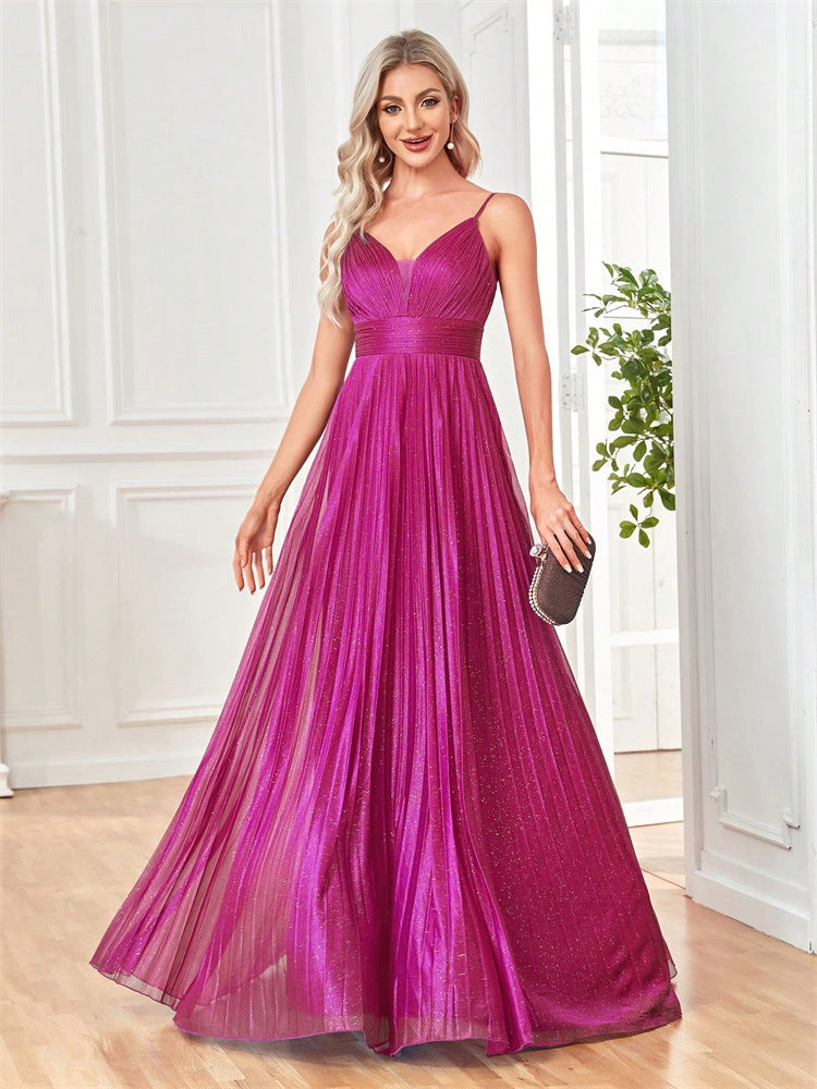 Flavia Glitter Pleated Deep V Maxi Gown - additional view 7