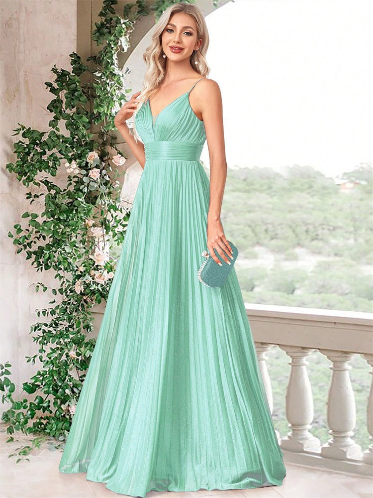 Flavia Glitter Pleated Deep V Maxi Gown - additional view 8