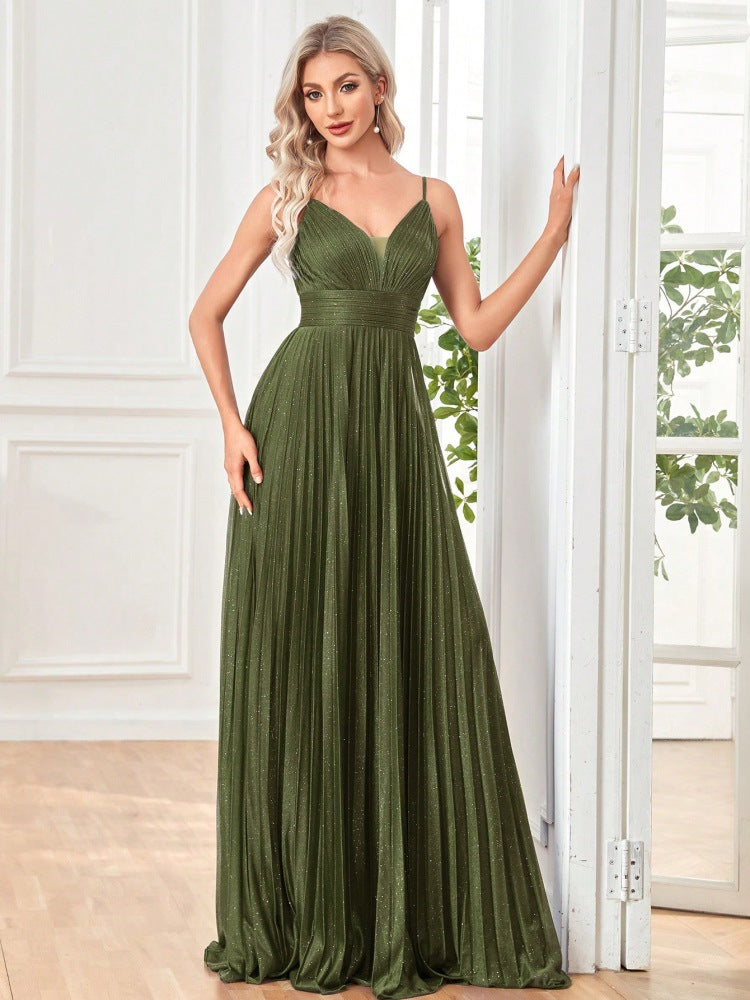 Flavia Glitter Pleated Deep V Maxi Gown - additional view 9