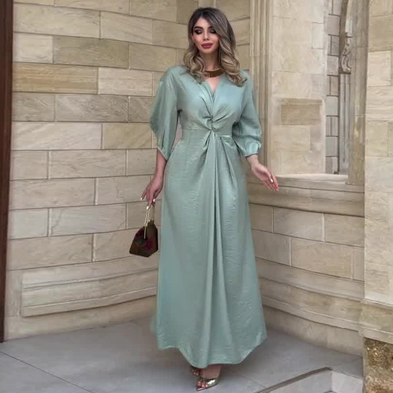 Flavie Sage V-Neck Twist-Front Puff-Sleeve Maxi Dress - photo 1 | Orabella
