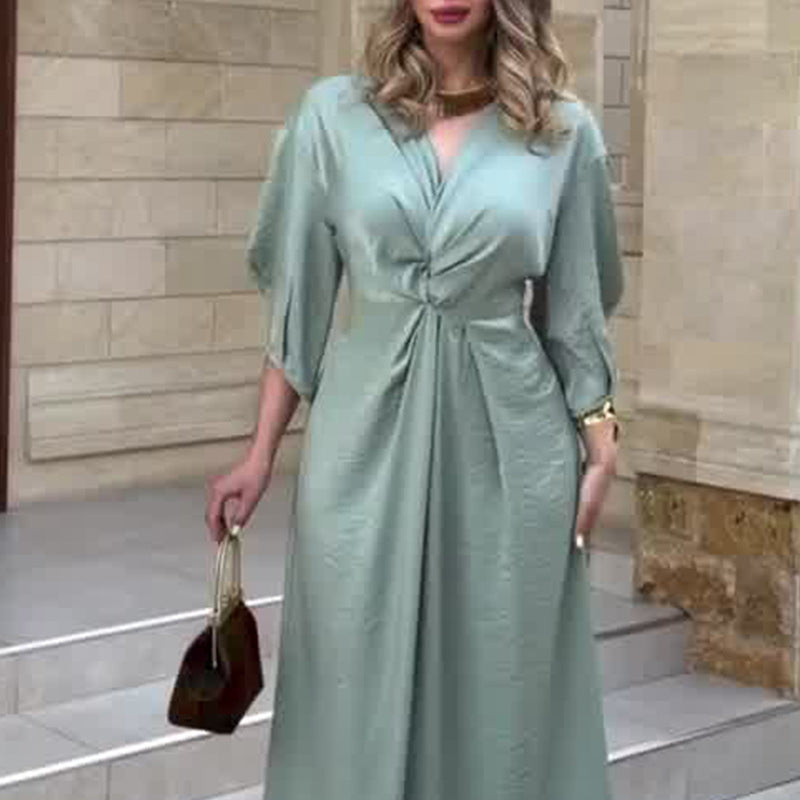 Flavie Sage V-Neck Twist-Front Puff-Sleeve Maxi Dress - photo 2 | Orabella