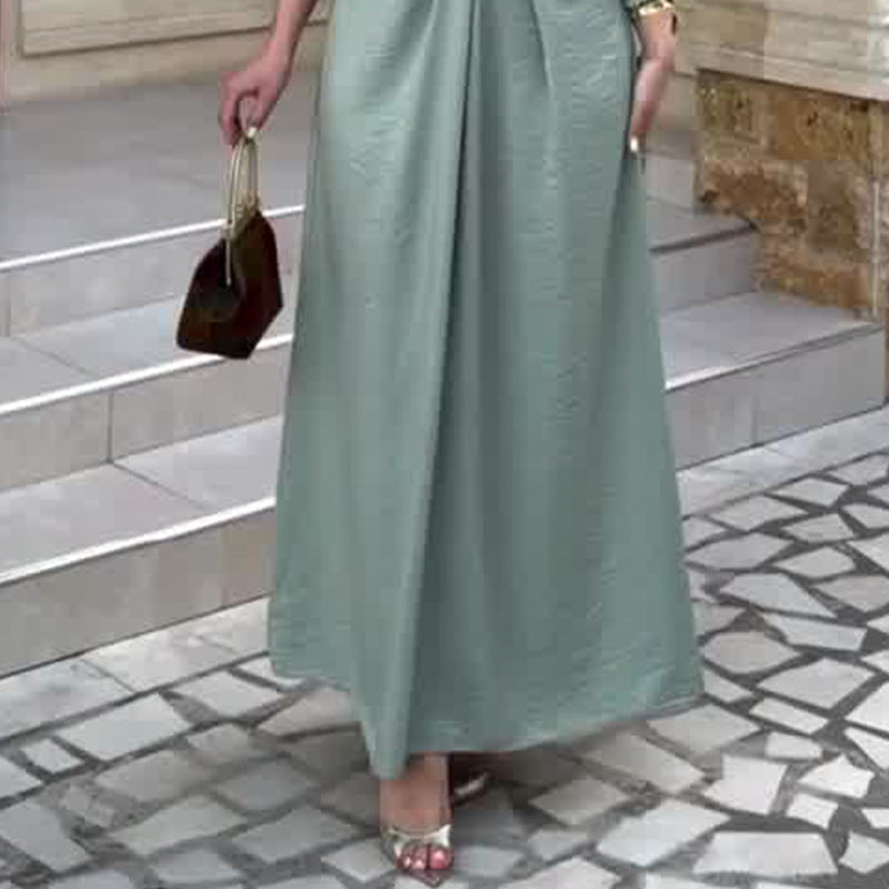 Flavie Sage V-Neck Twist-Front Puff-Sleeve Maxi Dress - photo 3 | Orabella