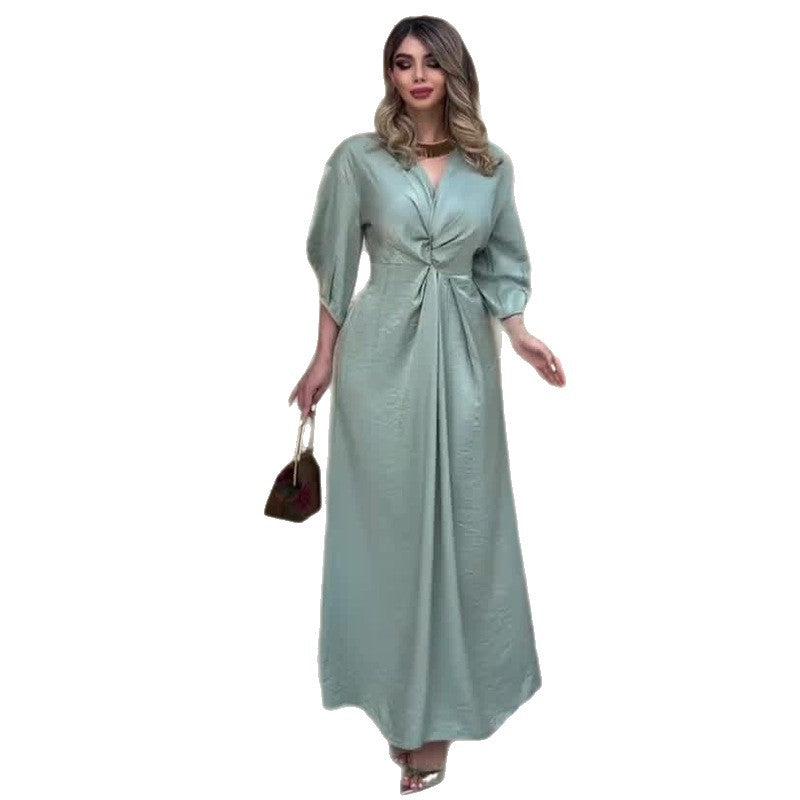 Flavie Sage V-Neck Twist-Front Puff-Sleeve Maxi Dress - photo 4 | Orabella