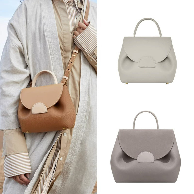 Florentine Pebbled Leather Curved Flap Handbag - front view