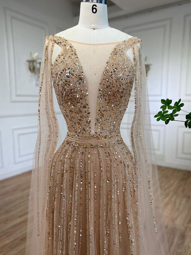 Elowen A-Line Floor-length Evening Gown — back view