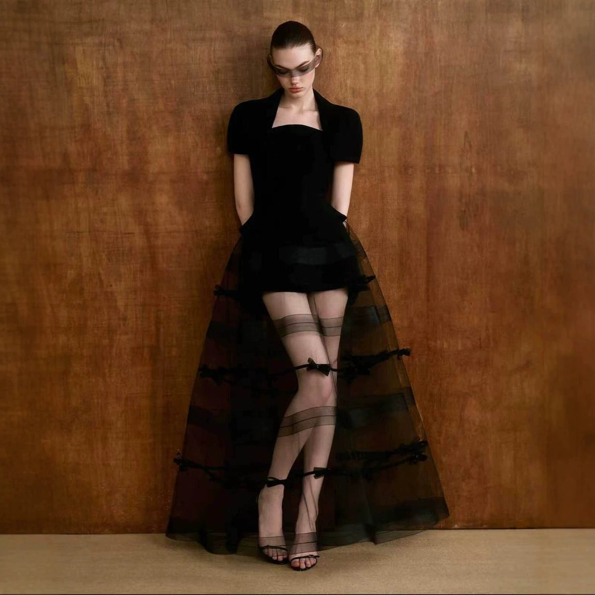 Francesca Black Strapless Tulle-Overskirt Dress and Bolero Set - photo 1 | Orabella
