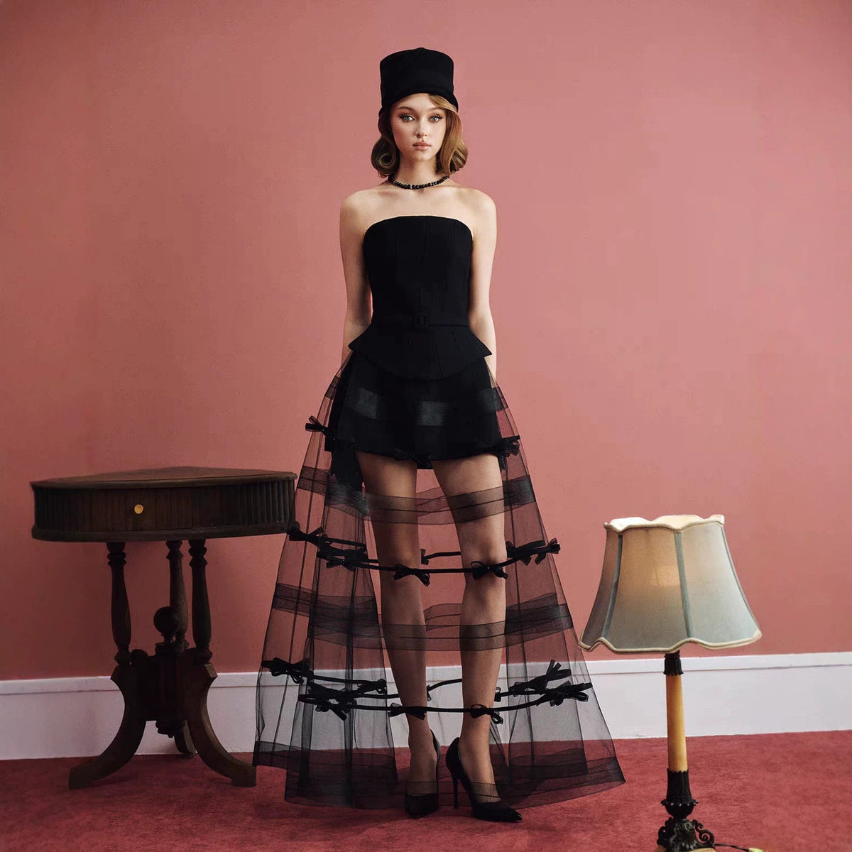 Francesca Black Strapless Tulle-Overskirt Dress and Bolero Set - photo 3 | Orabella