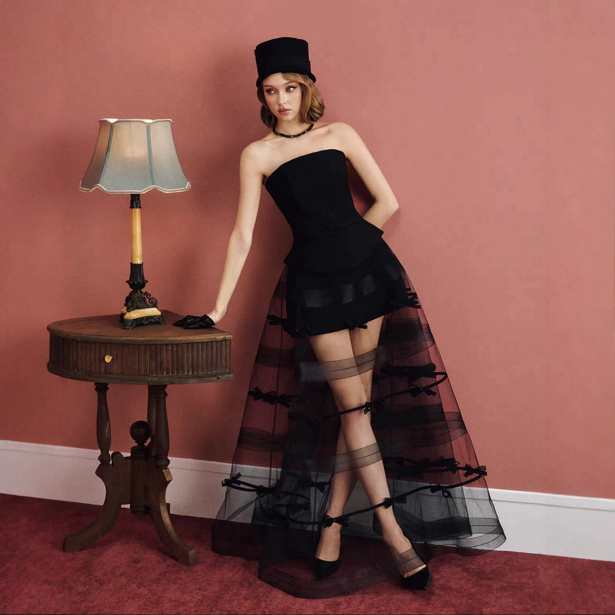 Francesca Black Strapless Tulle-Overskirt Dress and Bolero Set - photo 4 | Orabella