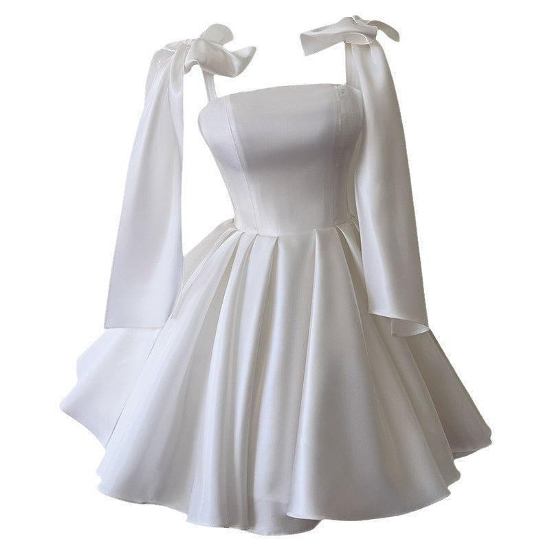 Mireille Black Satin Strapless Dress — back view