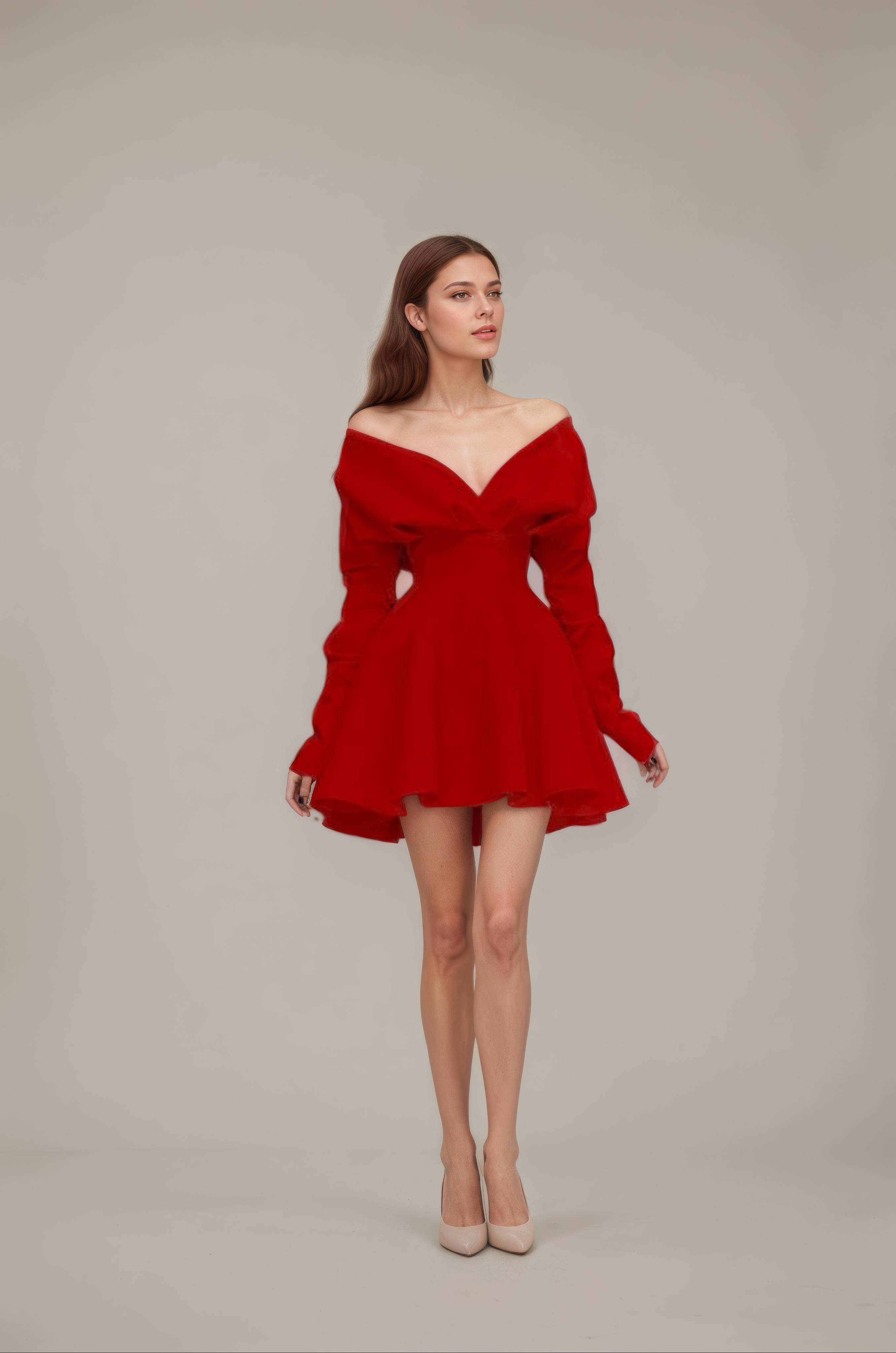 Blush Off-Shoulder A-Line  red Mini Dress