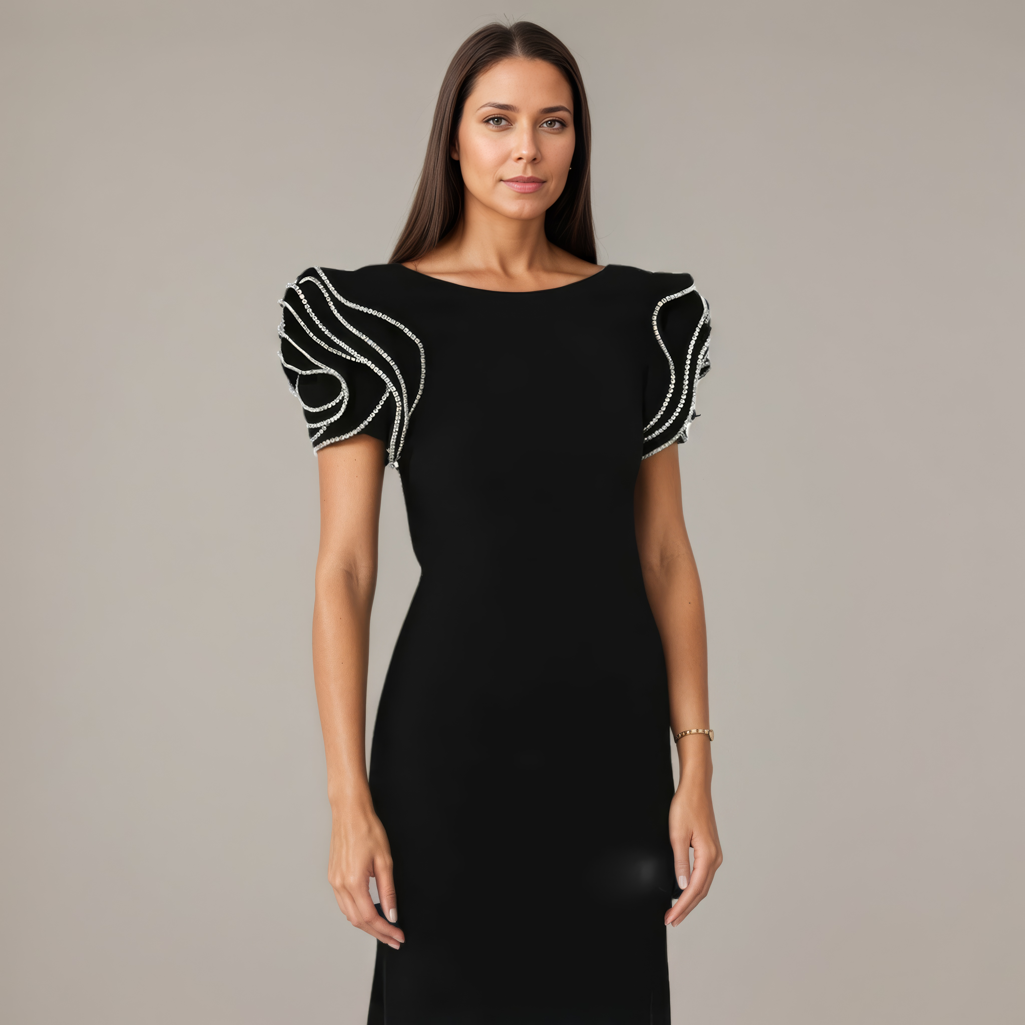 Midnight Bloom Backless Pearl Ruffle Gown