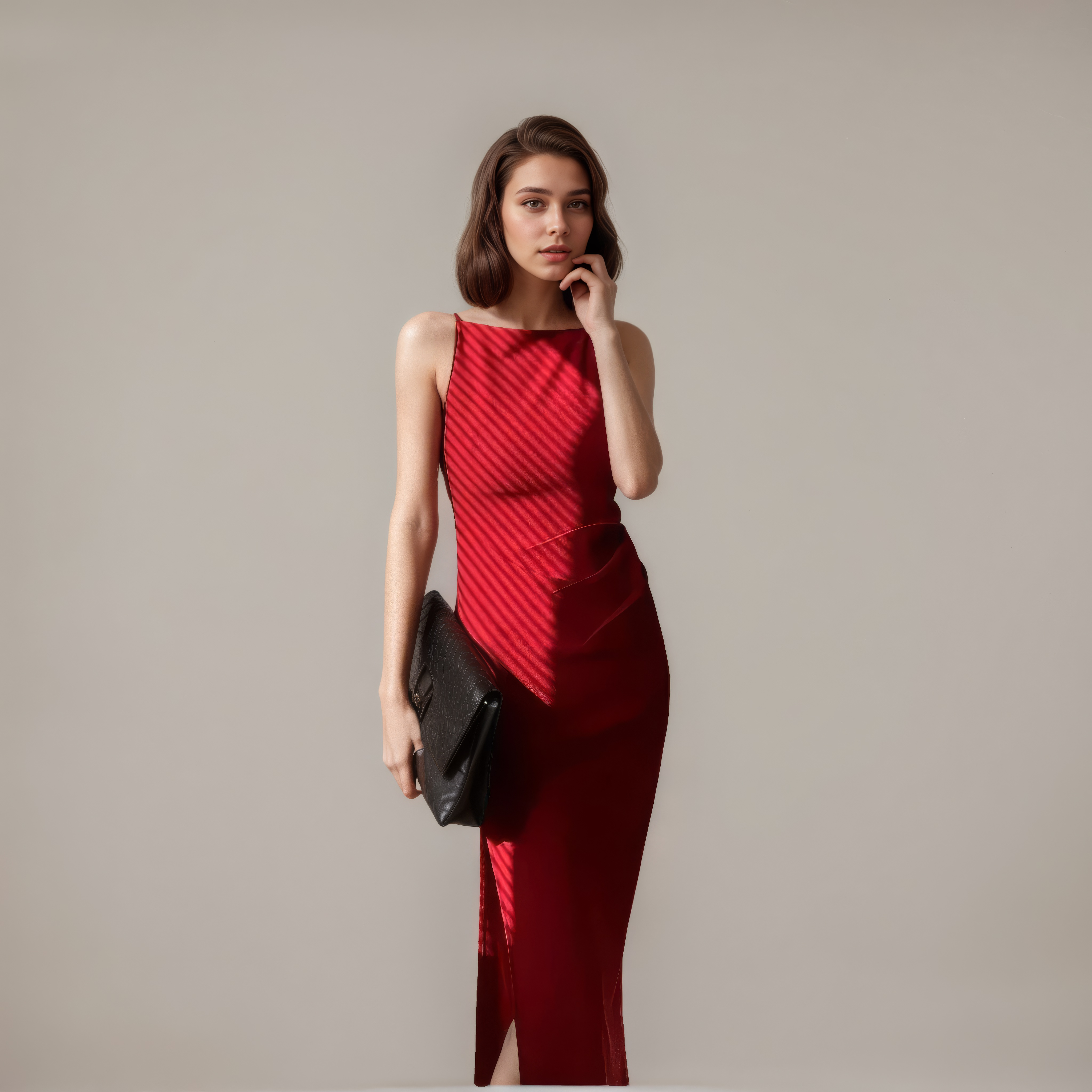 High-Neck Red Bodycon Slit Midi Dress